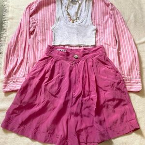 Pink 100% silk long shorts by the vintage 70s brand Maurice Sasson